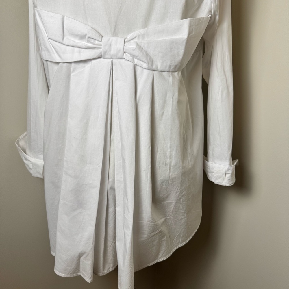 RAVEL Bow Back 100% Cotton Button Front Dress Shirt WHITE / MEDIUM - Picture 8 of 14